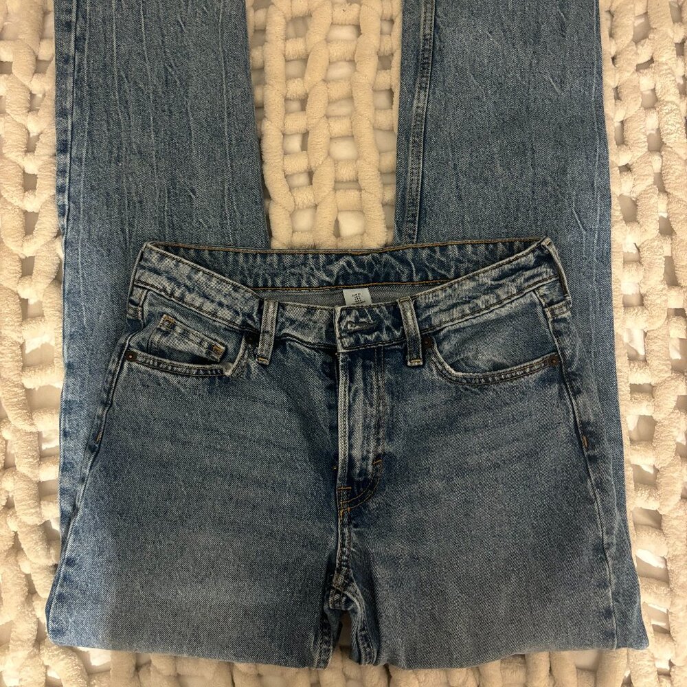 H&M Pants Womens 4 Blue Mid Rise Straight Leg 5 Pocket Design Casual Jeans